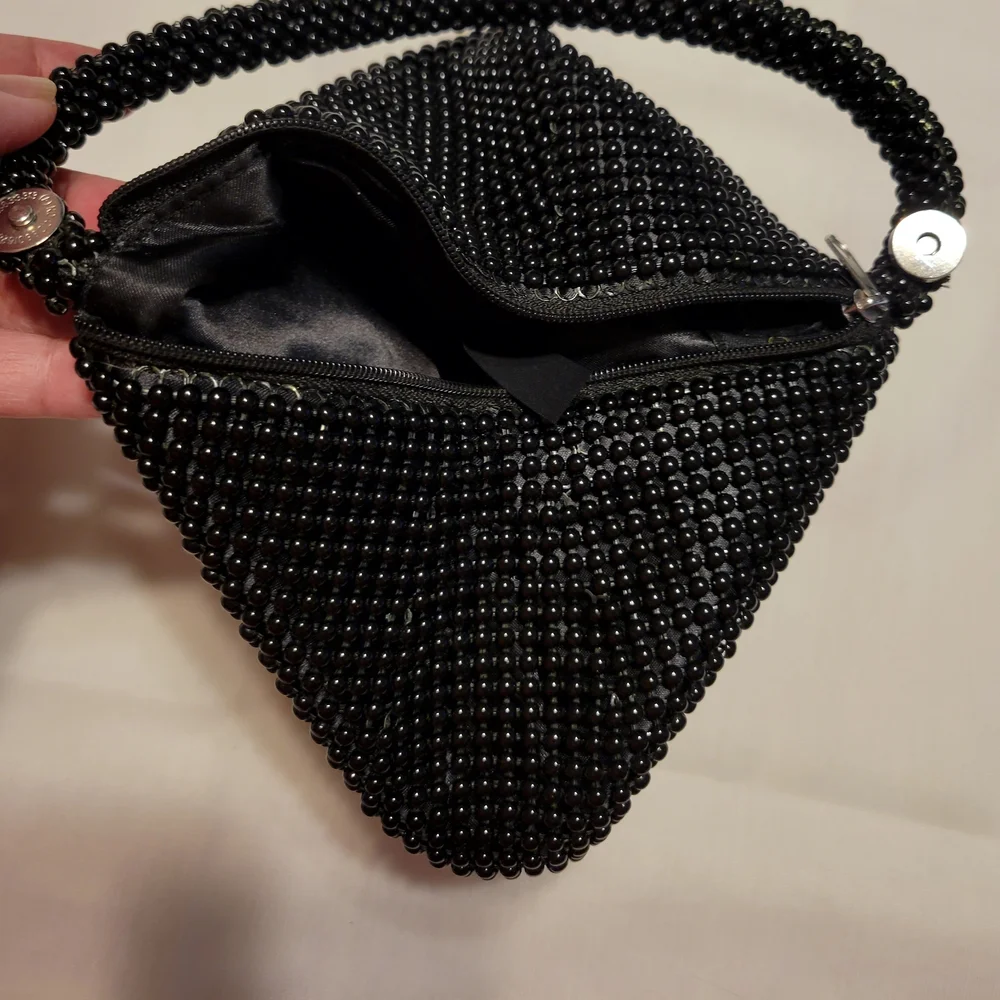 Jessica McClintok Black Beaded Wristlet Clutch